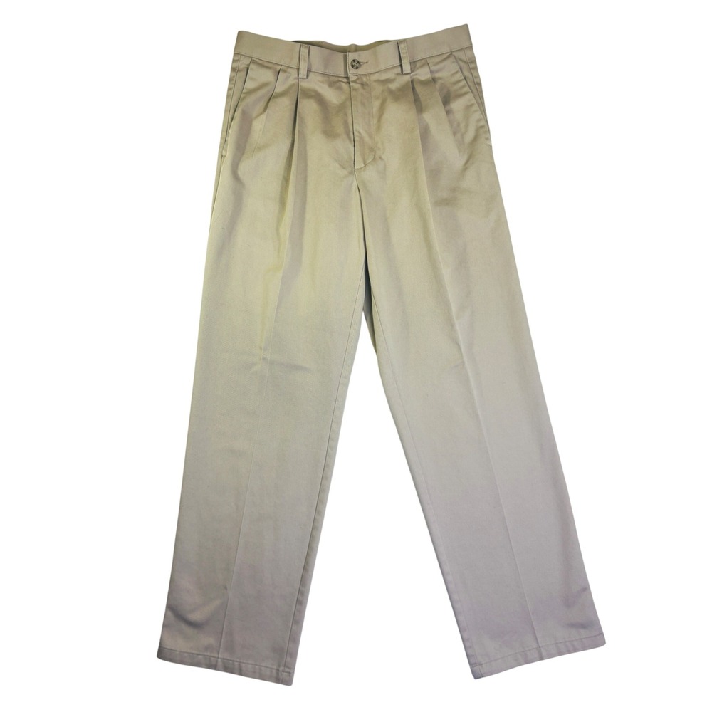 Dockers Mens 33x32 Classic Fit Pleated Chino Pants Khaki Tan 100% Cotton 3129